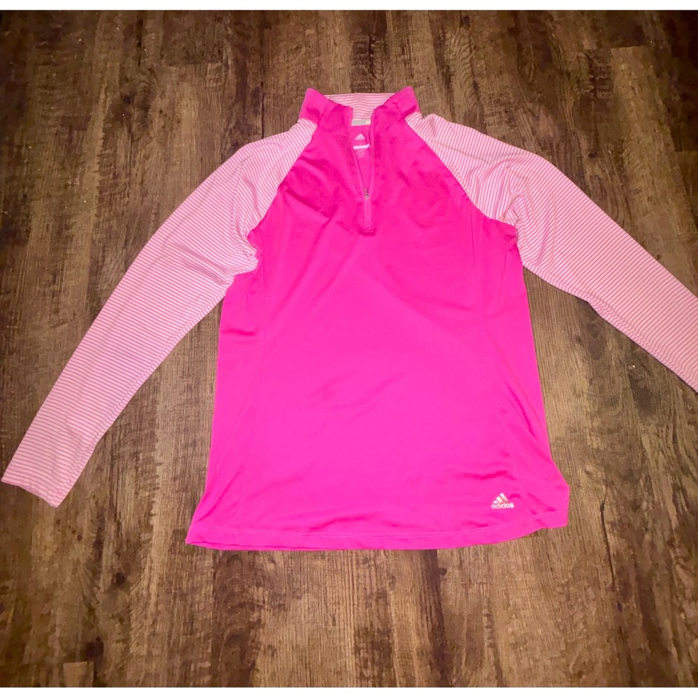 Adidas Golf Womens Pink Striped Raglan Long Sleeve Quarter Zip Pullover Large